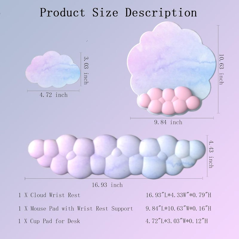 WFCYGL Cloud Wrist Rest Keyboard Ergonomic Mouse Pad with Wrist Rest for Keyboard and Mouse Pad Set Memory Foam PU Base Wrist Support for Computer Gaming Home Office Relief Pain Gradient Blue Pink - Image 5